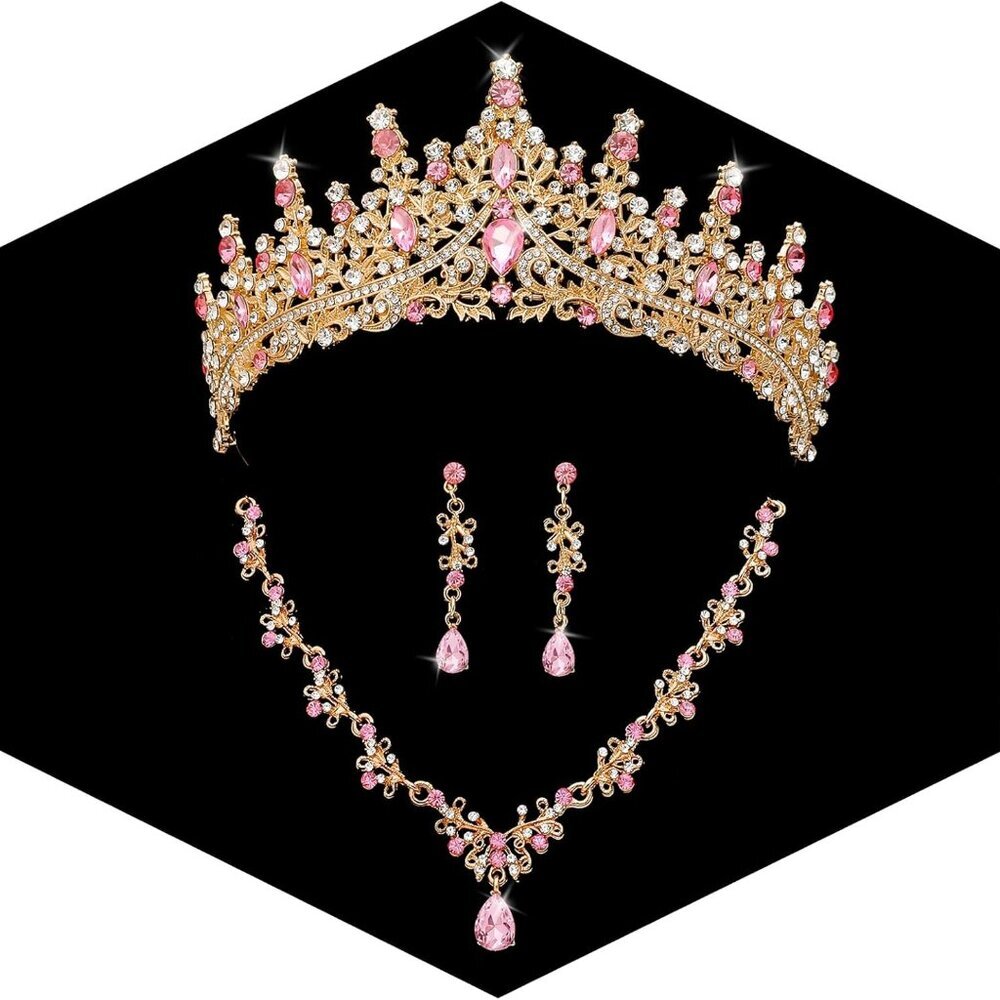 Women Bridal Tiaras Crown Jewelry Set With Rhinestones For Weddings Parties